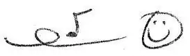 image of Ernie's whimsical signature with a music note and a happy face